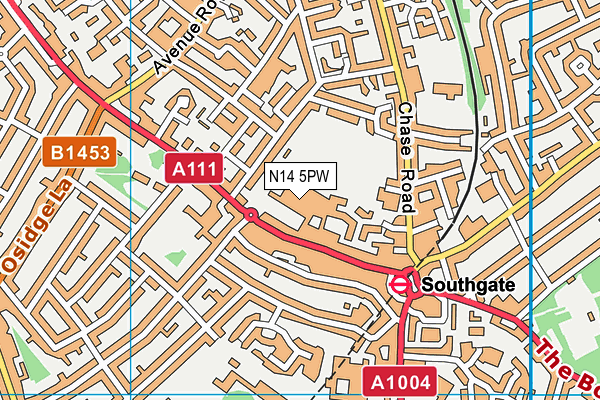 N14 5PW map - OS VectorMap District (Ordnance Survey)