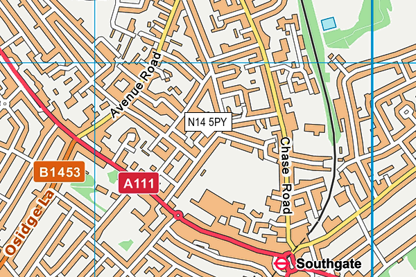 N14 5PY map - OS VectorMap District (Ordnance Survey)