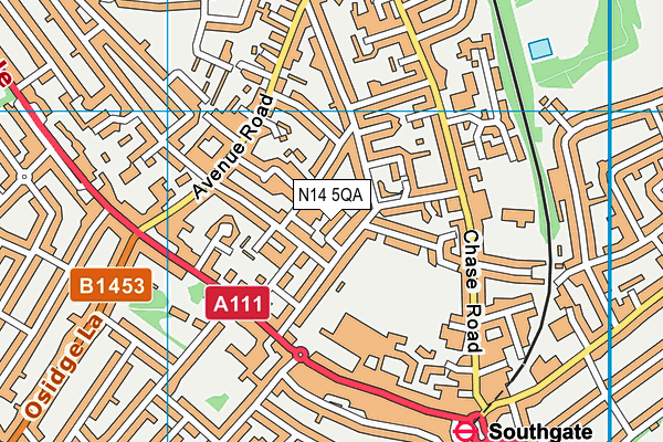 N14 5QA map - OS VectorMap District (Ordnance Survey)