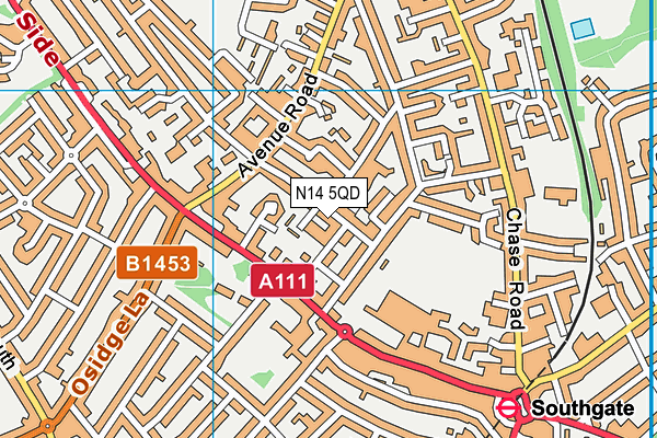 N14 5QD map - OS VectorMap District (Ordnance Survey)