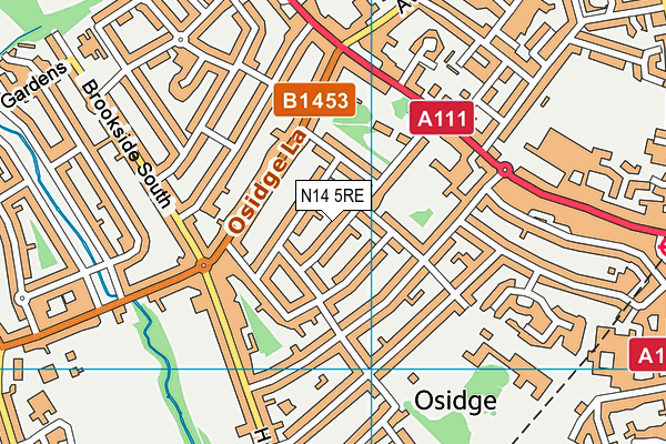 N14 5RE map - OS VectorMap District (Ordnance Survey)