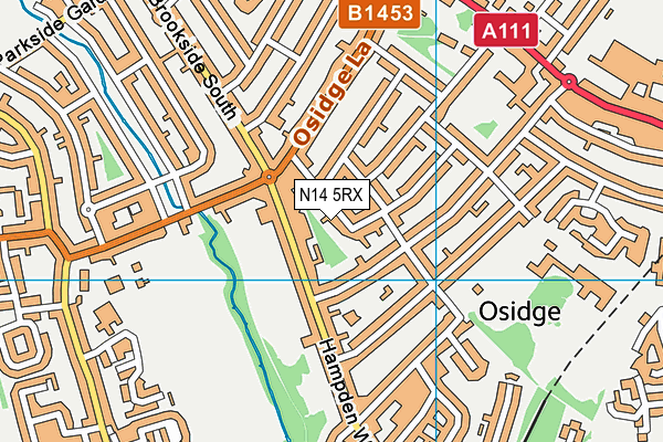 N14 5RX map - OS VectorMap District (Ordnance Survey)