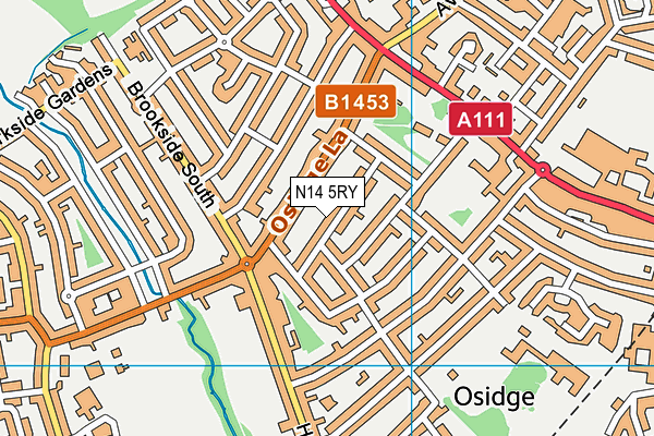 N14 5RY map - OS VectorMap District (Ordnance Survey)