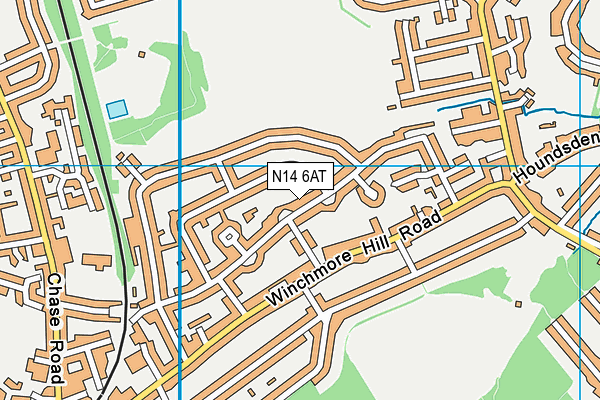 N14 6AT map - OS VectorMap District (Ordnance Survey)