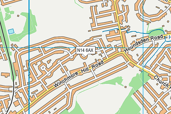 N14 6AX map - OS VectorMap District (Ordnance Survey)