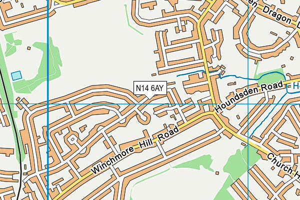 N14 6AY map - OS VectorMap District (Ordnance Survey)
