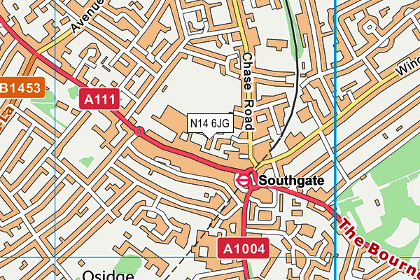 N14 6JG map - OS VectorMap District (Ordnance Survey)