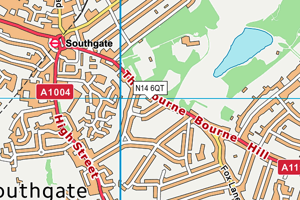 N14 6QT map - OS VectorMap District (Ordnance Survey)
