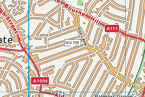 N14 7DE map - OS VectorMap District (Ordnance Survey)