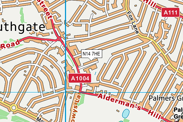 N14 7HE map - OS VectorMap District (Ordnance Survey)