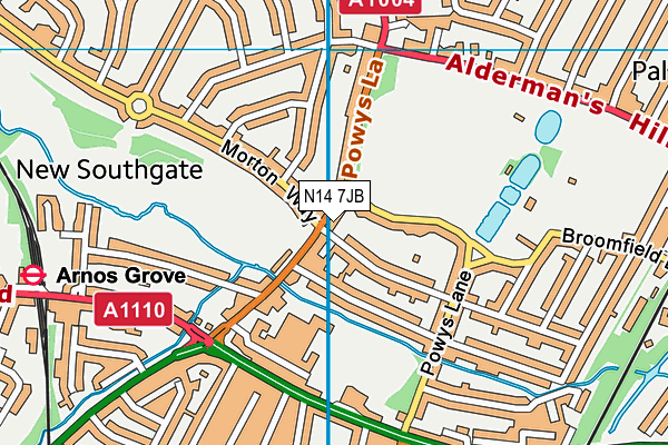 N14 7JB map - OS VectorMap District (Ordnance Survey)