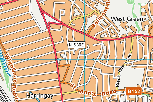 N15 3RE map - OS VectorMap District (Ordnance Survey)