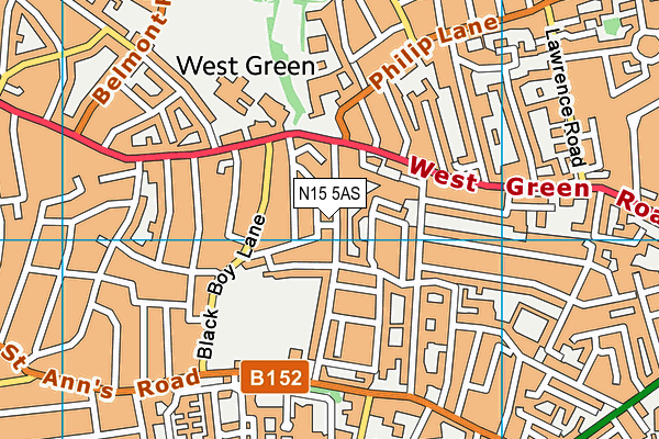 N15 5AS map - OS VectorMap District (Ordnance Survey)