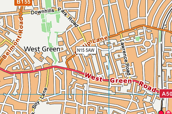 N15 5AW map - OS VectorMap District (Ordnance Survey)