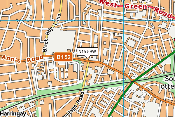 N15 5BW map - OS VectorMap District (Ordnance Survey)