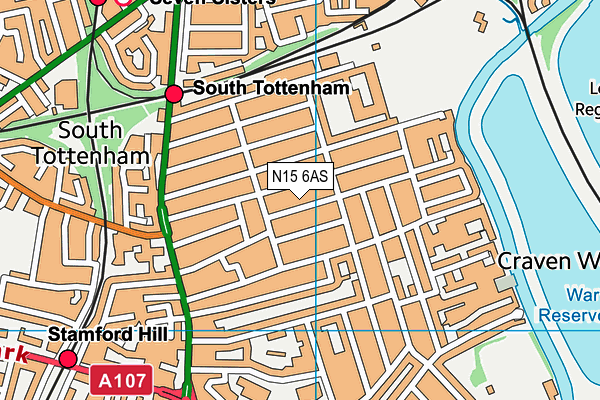 N15 6AS map - OS VectorMap District (Ordnance Survey)