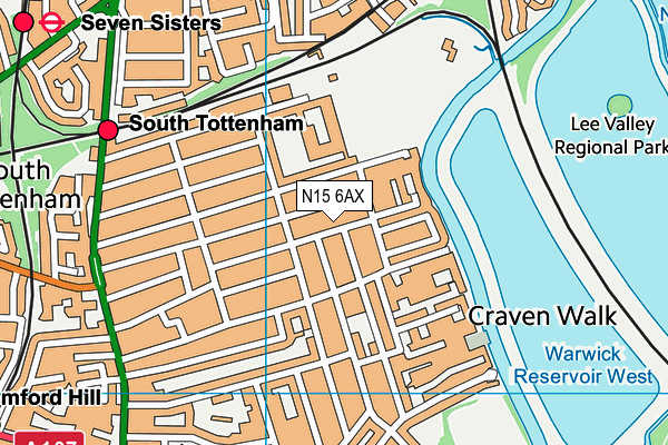 N15 6AX map - OS VectorMap District (Ordnance Survey)