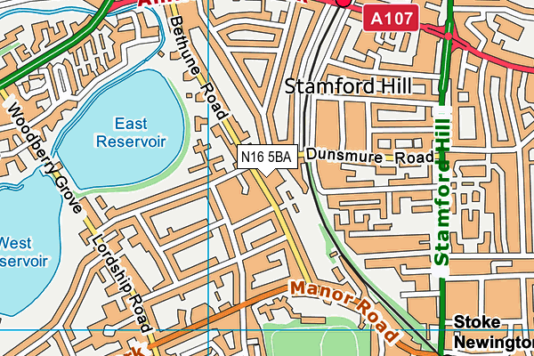 N16 5BA map - OS VectorMap District (Ordnance Survey)