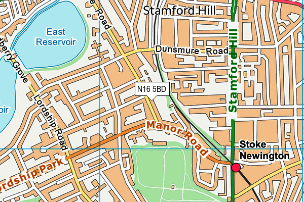 N16 5BD map - OS VectorMap District (Ordnance Survey)
