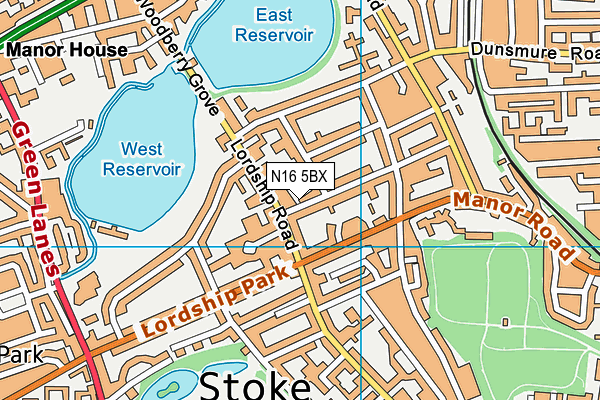 N16 5BX map - OS VectorMap District (Ordnance Survey)