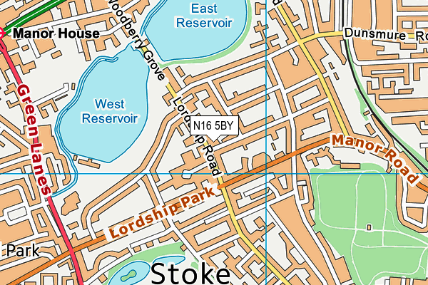 N16 5BY map - OS VectorMap District (Ordnance Survey)