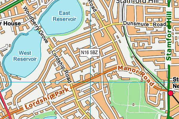 N16 5BZ map - OS VectorMap District (Ordnance Survey)
