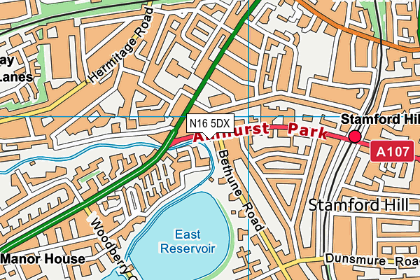 N16 5DX map - OS VectorMap District (Ordnance Survey)