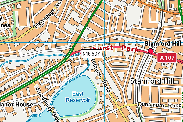 N16 5DY map - OS VectorMap District (Ordnance Survey)