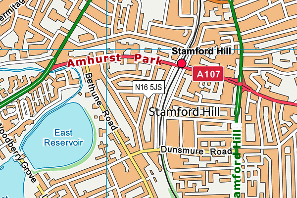 N16 5JS map - OS VectorMap District (Ordnance Survey)