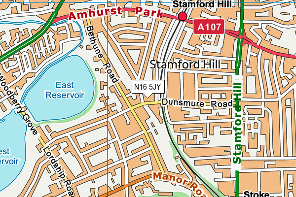 N16 5JY map - OS VectorMap District (Ordnance Survey)