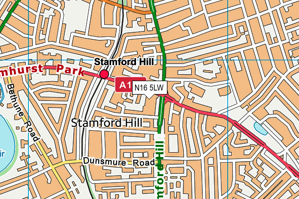 N16 5LW map - OS VectorMap District (Ordnance Survey)