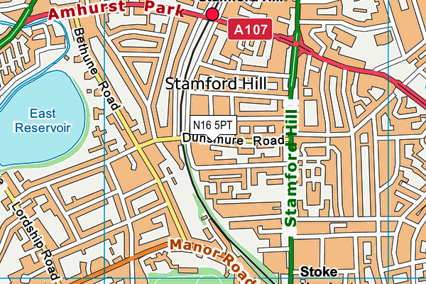 N16 5PT map - OS VectorMap District (Ordnance Survey)