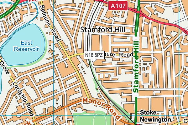 N16 5PZ map - OS VectorMap District (Ordnance Survey)