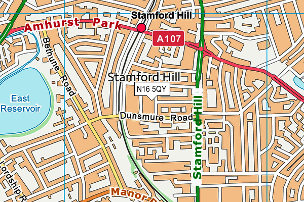 N16 5QY map - OS VectorMap District (Ordnance Survey)