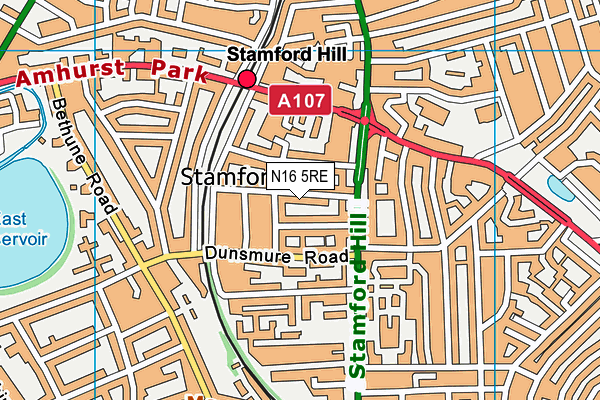 N16 5RE map - OS VectorMap District (Ordnance Survey)