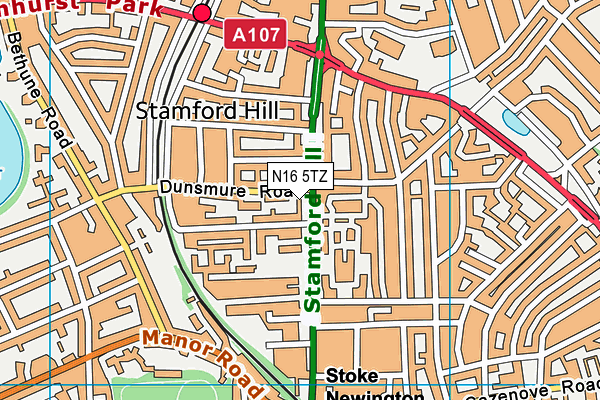 N16 5TZ map - OS VectorMap District (Ordnance Survey)