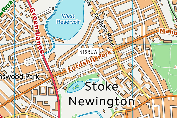 N16 5UW map - OS VectorMap District (Ordnance Survey)