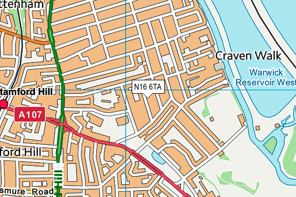 N16 6TA map - OS VectorMap District (Ordnance Survey)