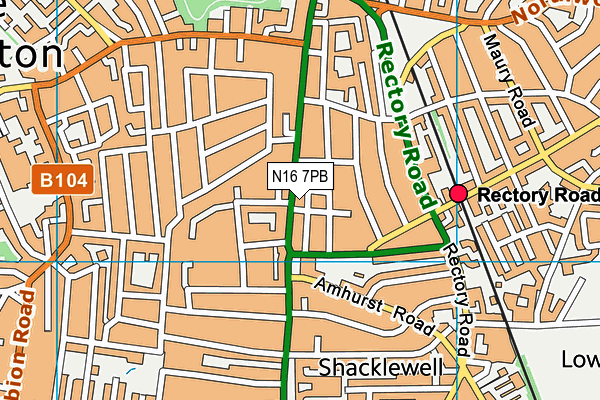N16 7PB map - OS VectorMap District (Ordnance Survey)