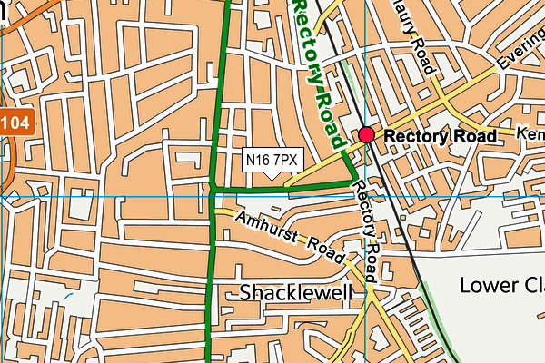 N16 7PX map - OS VectorMap District (Ordnance Survey)
