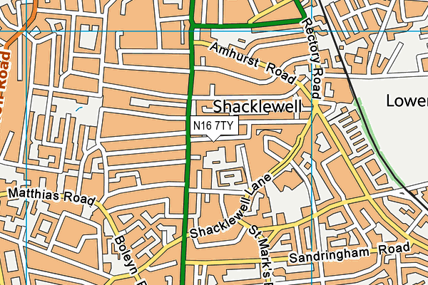 N16 7TY map - OS VectorMap District (Ordnance Survey)