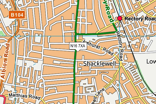 N16 7XA map - OS VectorMap District (Ordnance Survey)