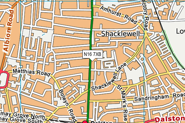 N16 7XB map - OS VectorMap District (Ordnance Survey)