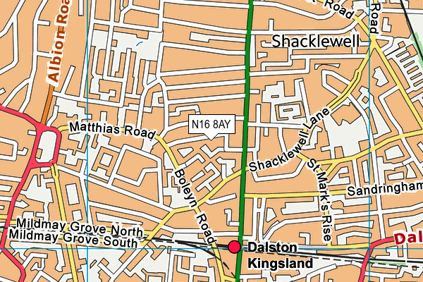 N16 8AY map - OS VectorMap District (Ordnance Survey)