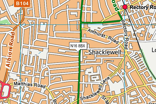 N16 8BX map - OS VectorMap District (Ordnance Survey)