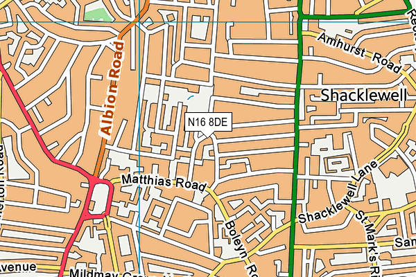 N16 8DE map - OS VectorMap District (Ordnance Survey)