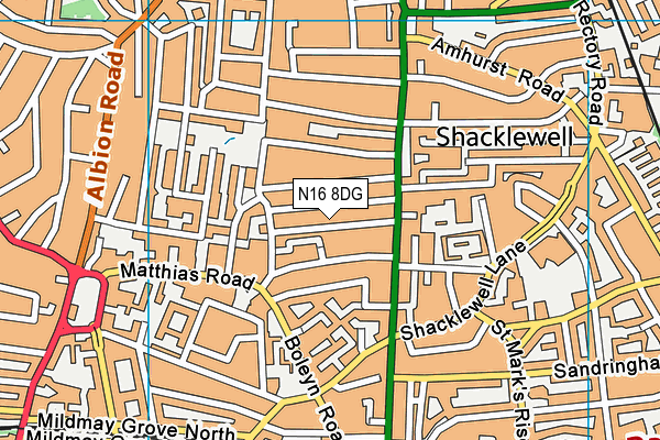 N16 8DG map - OS VectorMap District (Ordnance Survey)