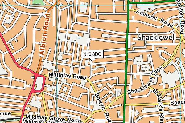 N16 8DQ map - OS VectorMap District (Ordnance Survey)