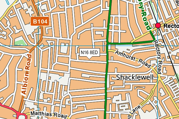 N16 8ED map - OS VectorMap District (Ordnance Survey)