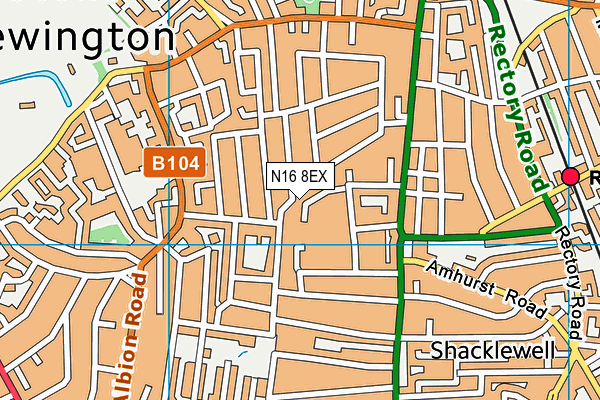 N16 8EX map - OS VectorMap District (Ordnance Survey)